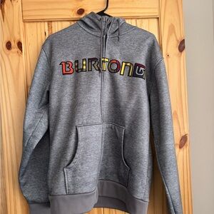 Burton Gray Fleece-Lined Hoodie with Red Logo Tag